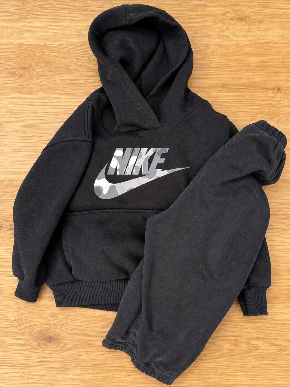3/$10 Nike Kids Black Hoodie with Camo Swoosh 12M Sweatshirt Pants